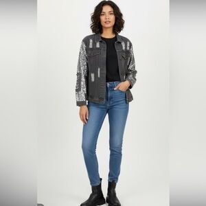 MACARON Gray Silver Jean Jacket Classic Style
